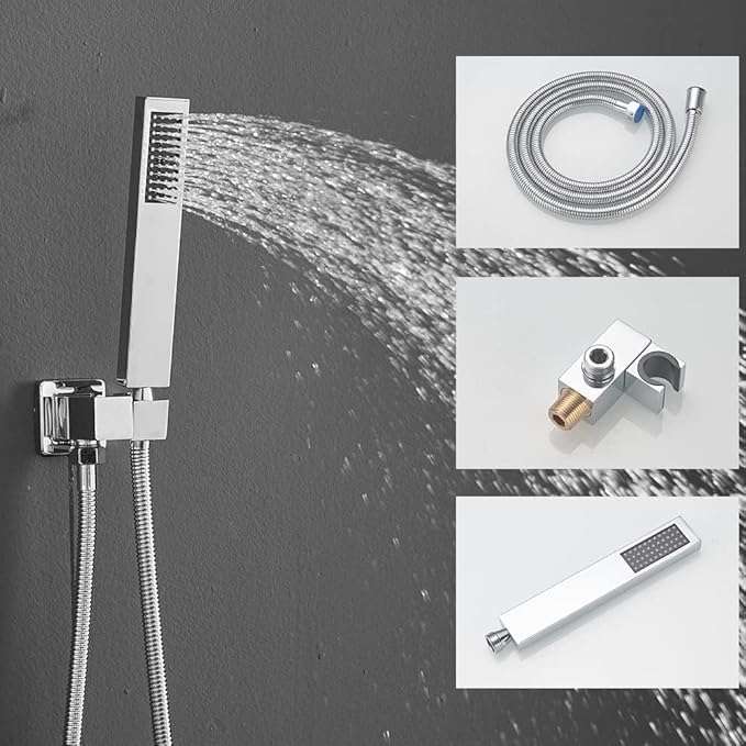 10 Inch Ceiling Mounted Shower System Rain Mixer Shower Combo Set Rainfall Shower Head System ‎Polished Chrome Shower Faucet Rough-in Valve Body and Trim Included