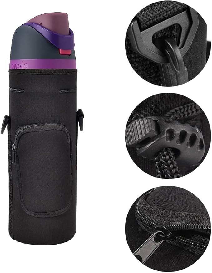 AF-WAN Neoprene Carrier Water Bottle Insulation Sleeve,Waterproof, Anti-Slip, Anti-Scratch Pouch with Shoulder Strap, fit for Owala Insulated Stainless Steel Water Bottle (Black, For 24 oz)