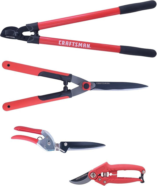 CRAFTSMAN 4-Piece Pruning Tools Set with Bypass Pruner, Bypass Lopper, Wavy Blade Hedge Shears & Swivel Blade Grass Shears