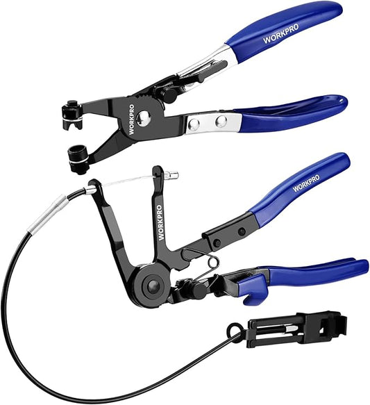 WORKPRO 2-Piece Hose Clamp Pliers Set, 27" Flexible Hose Clamp Plier & Flat Band Hose Pliers Removal Tool for Car Coolant Hose, Water Pipe