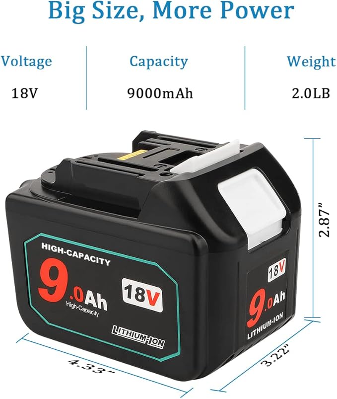 18V 9.0Ah BL1890 Replacement Battery Compatible with Makita 18V BL1830B BL1860B Cordless Drill with LED Screen Display,2-Pack