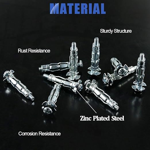 Glarks 30Pcs 4x32MM Heavy Duty Zinc Plated Steel Molly Bolt Hollow Drive Wall Anchor Screws Set for Drywall, Plaster and Tile (M4x32)