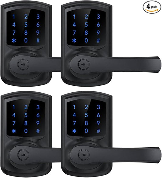HIDALIFE Keyless Entry Door Lock with Keypad and Handle for Front Doors, Touchscreen, Anti-peep Password, Auto-Locking, Matte Black 4 Pack