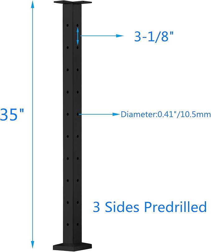 Cable Railing Post - Stainless Steel Square Fence Post for Deck Cable Railing System, Flat top 36"x2"x2" Corner Post 3 Sides Pre-Drilled, Matte Black