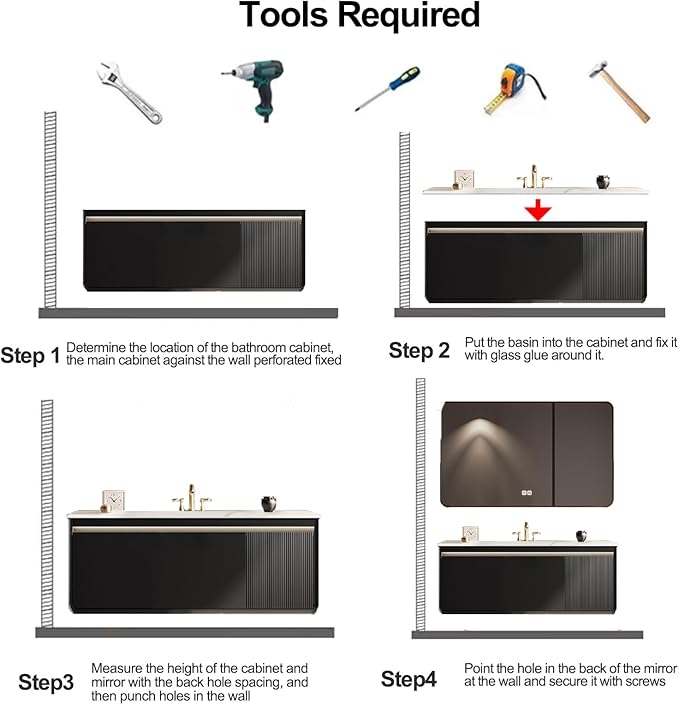 36IN Black Bathroom Vanity - Bathroom Vanity with Sink Featuring Infrared Body Sensor Lights & Smart LED Medicine Cabinet | Bathroom Cabinet with Door Panel Design & Ample Storage Space