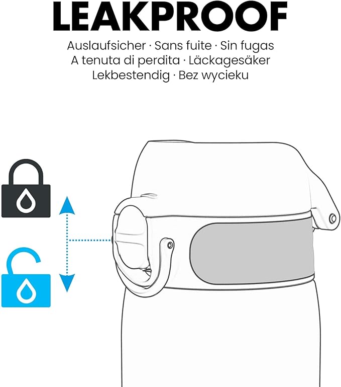 Ion8 Kids Water Bottle, Steel 400 ml/13 oz, Leak Proof, Easy to Open, Secure Lock, Dishwasher Safe, Flip Cover, Carry Handle, Easy Clean, Durable, Scratch Resistant, Carbon Neutral, Ash Rose Pink