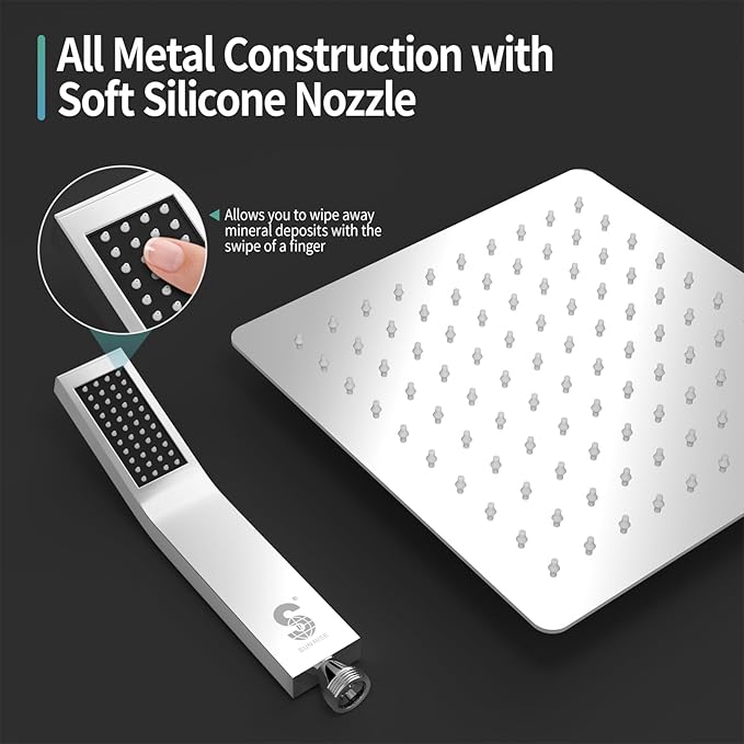 SR SUN RISE Shower System - Shower Faucet Set with 8 Inch Rain Shower Head and Handheld Shower - High Pressure Rain Shower System - All Metal Shower Faucet Trim Repair Kits - Polished Chrome
