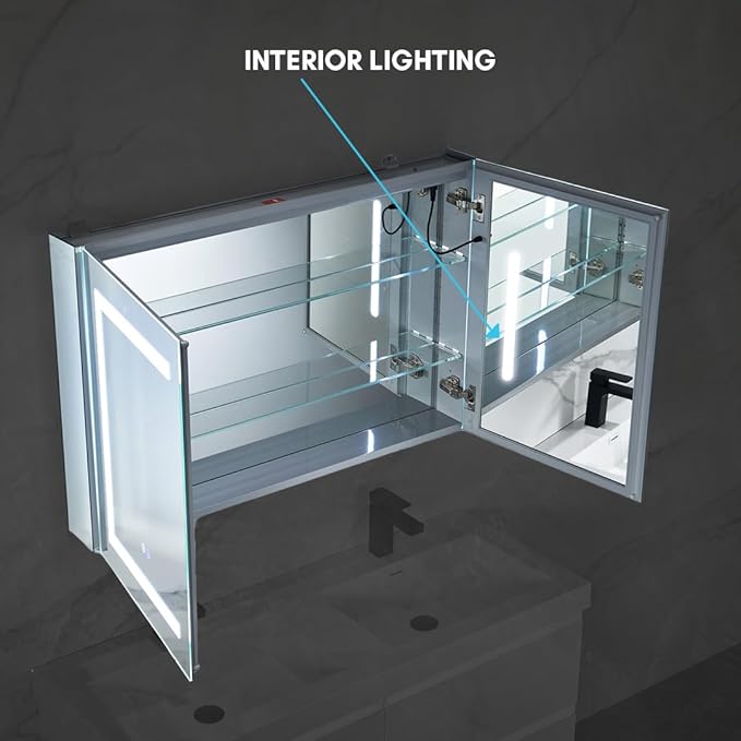 Blossom 40x26 LED Lighted Bathroom Medicine Mirror Cabinet - Recessed/Surface Mount with Anti-Fog, Dimmable, 3 Color Light - Lighted Medicine Cabinet Mirror for Storage & Makeup - Wall Mounted