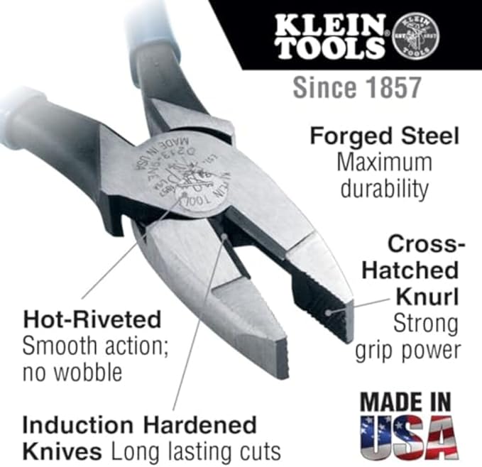 Klein Tools D20009NEGLW Side Cutter Linemans Pliers, Made in USA, Cut ACSR, Screws, Nails, Hard Wire, 9-Inch Hi-Viz Pliers