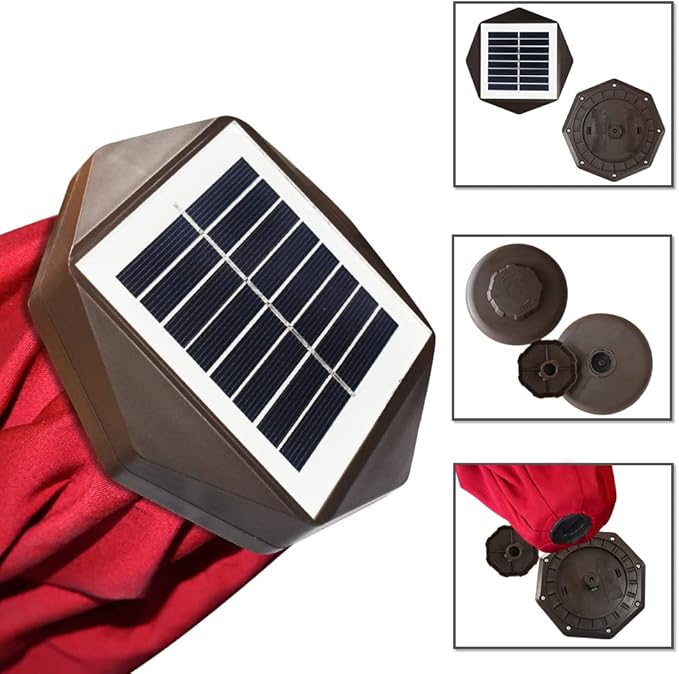 EliteShade USA 10-Year-Non-Fading Solar 9ft Market Umbrella with 80 LED Lights Patio Umbrellas Outdoor Table Umbrella with Ventilation, Logo Red