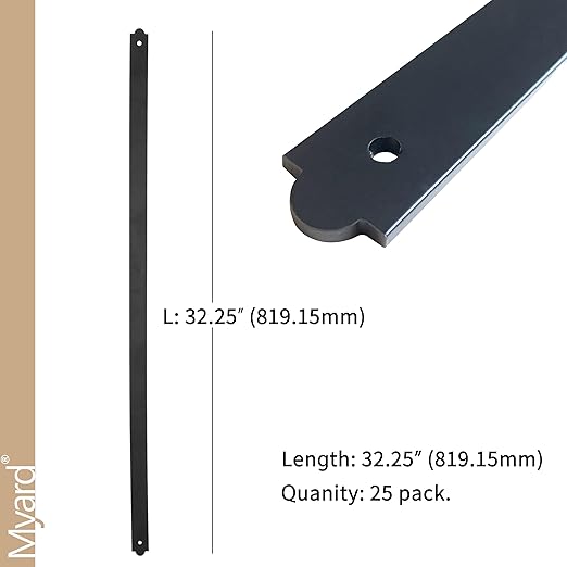 Myard 32-1/4 Inches Heavy Duty Flat Straight Iron Deck Balusters Furniture with Screws for Wood Composite Facemount Deck Railing Staircase Banister Balustrade (25-Pack, Hammered Bronze)