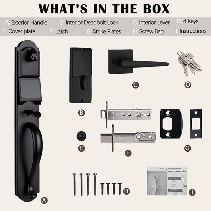 Smart Front Door Lock Set, Keyless Entry Door Lock with Touchscreen, Matte Black Finish, Right Hand