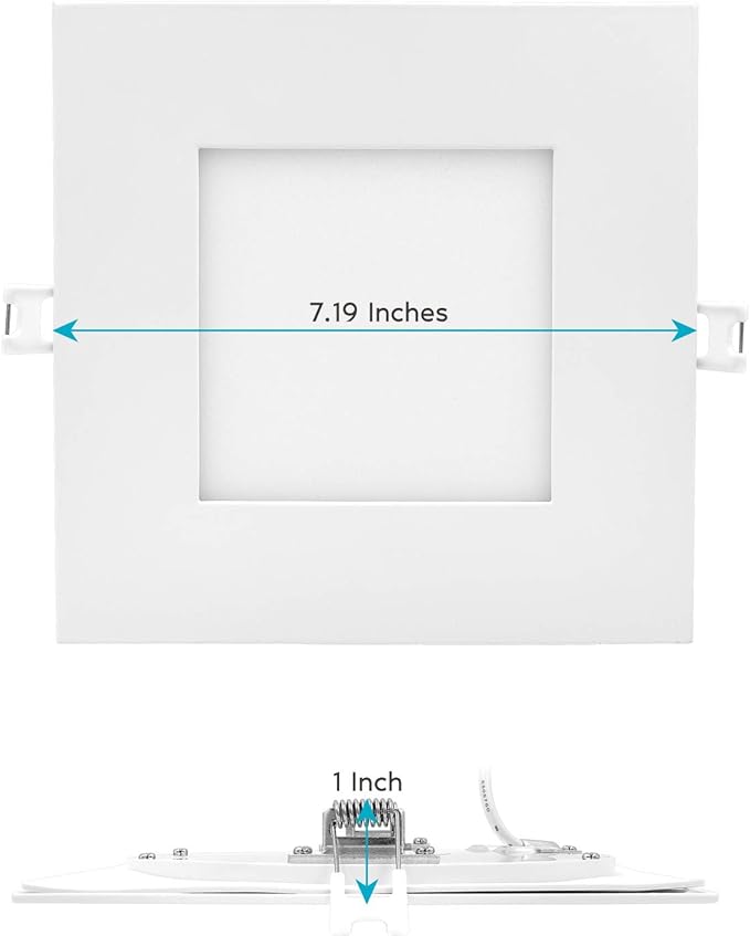 LUXRITE 6 Inch Ultra Thin Square LED Recessed Lighting, 5 Color Temperature Options 2700K - 5000K, Dimmable LED Downlight, 12W, IC & Wet Rated, 1000 Lumens, Canless LED Recessed Light, ETL (4 Pack)