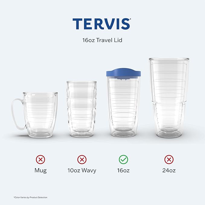 Tervis Travel Lid Made in USA Double Walled Insulated Tumbler Travel Cup Keeps Drinks Cold & Hot, Fits 16oz Tumblers, Blue