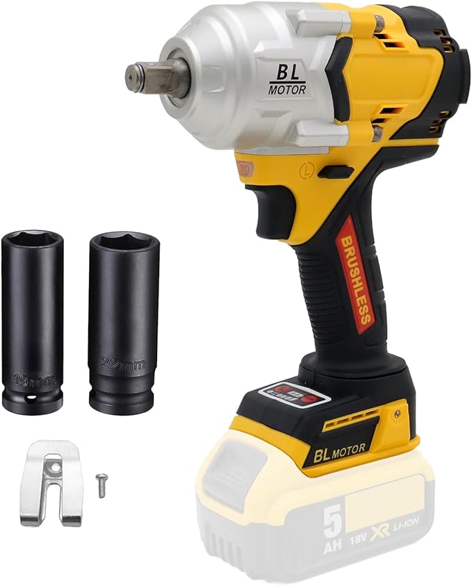 FSYO BL1000 Cordless Impact Wrench Replacement-for-dewalt-rotary hammer, 1/2" Drive, 1000Nm Torque, Brushless Motor, LED Light, 4-Stage Torque Settings, (No Battery/Charger Included)