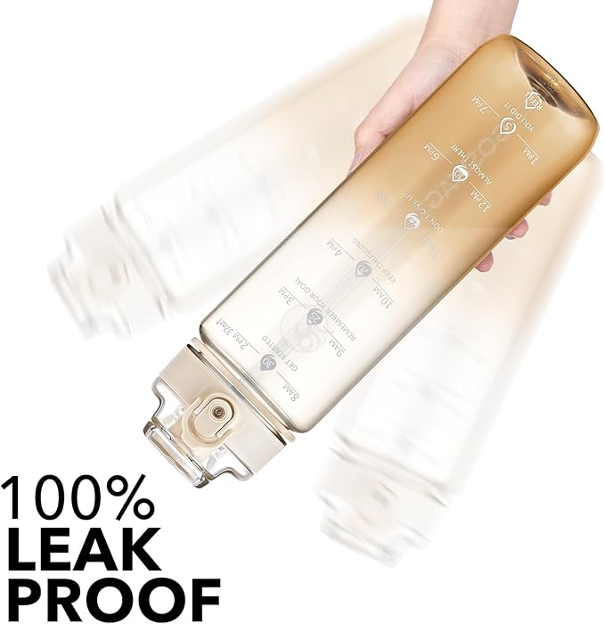 GOSWAG Water Bottles, 32 oz Motivational Sports Water Bottle with Straw and Time Marker to Remind You to Drink, Comes with Carry Strap, Leakproof