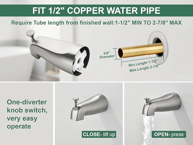 2 Handles Tub Shower Faucet Set Shower System with Tub Spout Bathtub Faucet Set Shower Tub Combo Set Complete Tub and Shower Trim Kit Brushed Nickel