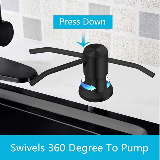 Soap Dispenser for Kitchen Sink, Countertop Soap Dispenser Pump, 47" Silicone Extension Tube Connect to The Soap Bottle Directly, Say Goodbye to Frequent Refills (Black)