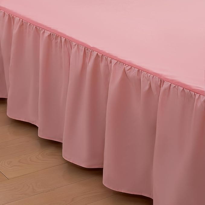 Bed Skirt Twin Size Ruffled Bed Skirt with Split Corners, 18 Inch Drop Dust Ruffle Bed Skirt with Platform, 18 Inch, Blush, Twin Size