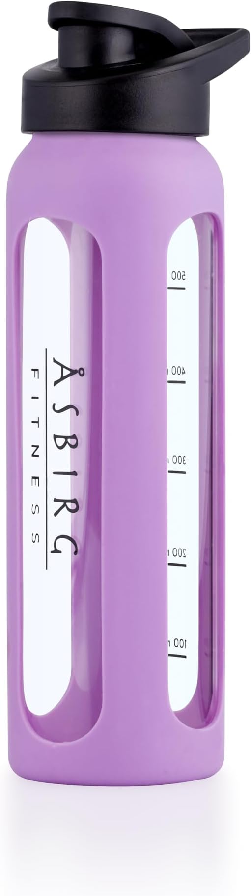 Fitness | Protein Shaker Made of Glass | Protein Shaker | Drinking Bottle | with Spiral Ball | Black (pastel purple)