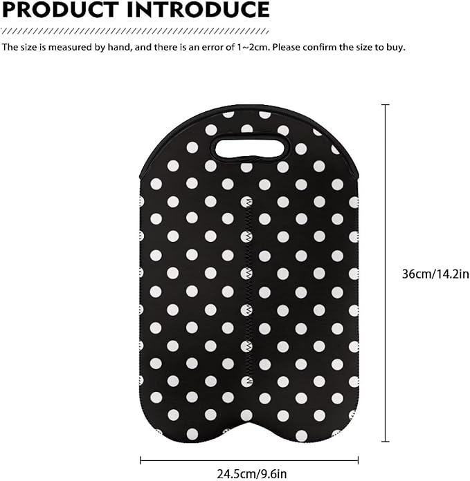 doginthehole Polka Dot Design Wine Carrier Tote 2 Bottle Wine Carrying Bag Neoprene Wine Bottle Holder Insulated Bag Water Bottle/Beer/Drinks Protective Sleeve Champagne Bottle Organizer Bags