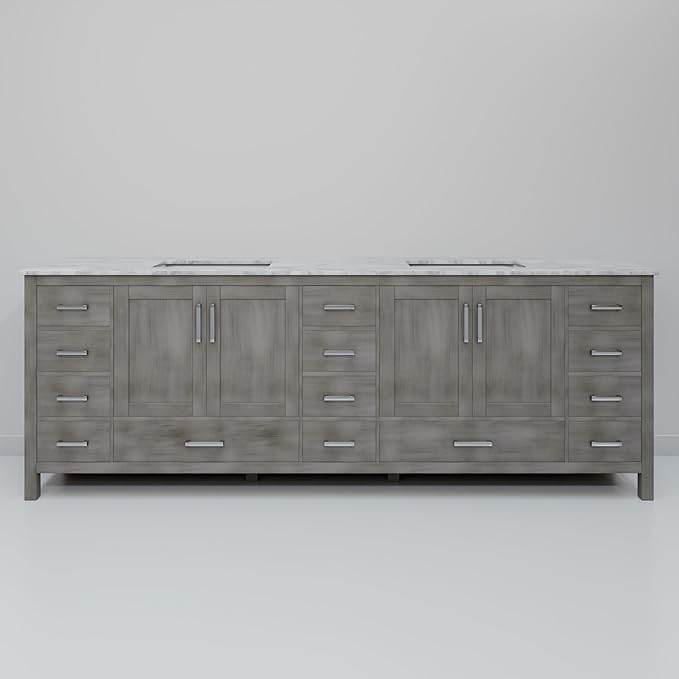 Big Sur 84 in. W x 22 in. D Distressed Grey Double Bath Vanity and Carrara Marble Top