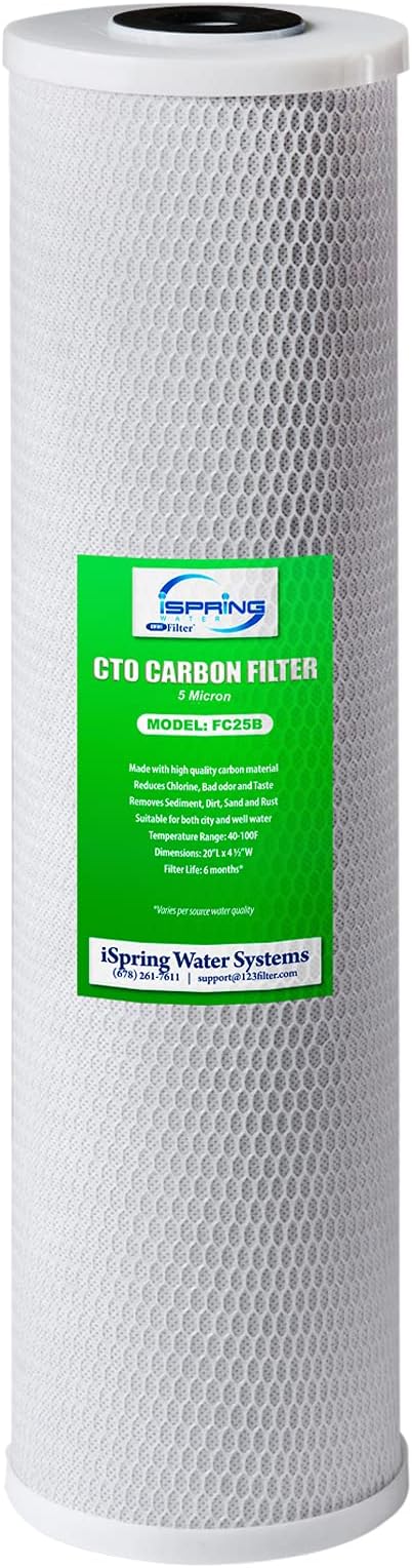 iSpring FC25B Whole House Water Filter Replacement Cartridge, CTO Carbon Block, 20” x 4.5” & 5-Micron 20” x 4.5” Whole House Water Filter Cartridges
