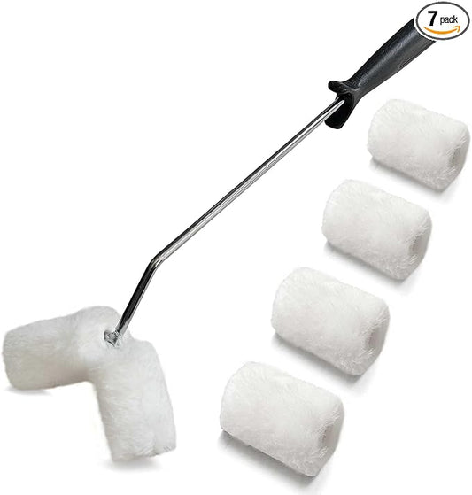 Double Roller Brush, Paint Roller Covers, Paint Rollers Naps, House Painting Supplies Covers, Roller Frame and Paint Roller Kit for Pipes, Tube, Stair Balusters, Fences, etc.