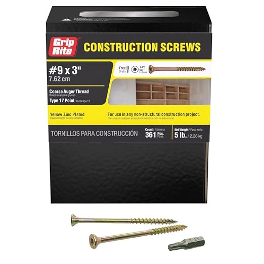 Grip-Rite 3GCS5#9 x 3,T25 Star Drive Gold Construction Wood Screw, 5lb Box