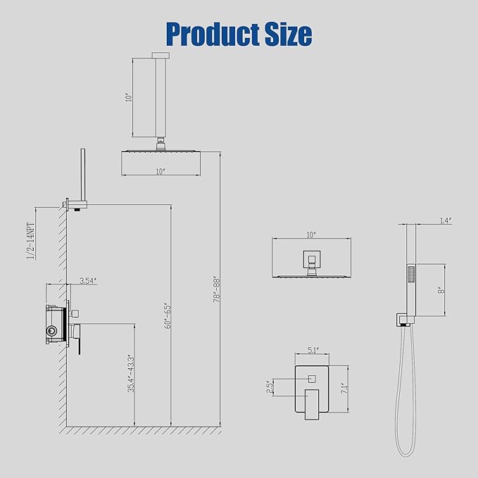 ESNBIA Ceiling Shower System, All Metal Shower Faucet set with Pressure Balance Valve,10 Inches Rain Shower Head with Handheld Spray Combo, Brushed Nickel