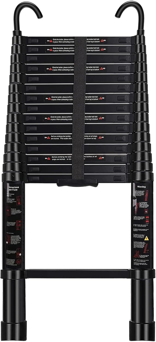 Telescoping Ladder 20 FT - Aluminum Telescopic Ladder with Hooks - Folding Extension Ladders for Home Work Loft Roof Attic RV Ladder with EN131 Certification - 330lbs Max Capacity (Black)
