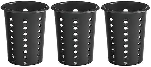 OCS Parts Perforated Utensil Drying Cups | Black | Set of 3 | Plastic Flatware Holder Cylinders for Kitchen Counter Organization
