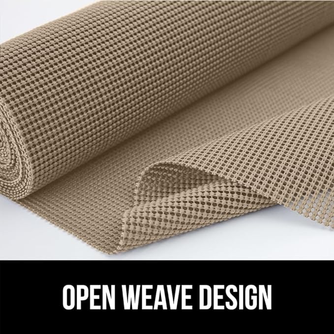 Gorilla Grip powerGRIP Drawer Shelf and Cabinet Liner, Thick Strong Hold, Non-Adhesive Liners Protect Kitchen Cabinets and Cupboard, Bathroom Drawers, Easy Install, Breathable Mat, 20" x20', Beige