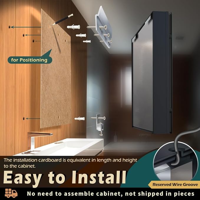 KWW LED Lighted Bathroom Medicine Cabinet with Sockets & USBs, Defogger, Dimmable, 3 Color Light Makeup Mirror, Easy to Install, Wall Mounted Cabinet (19.5 * 28)