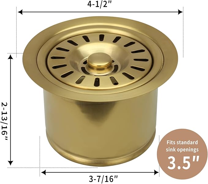 Akicon Kitchen Sink Brass Gold Finish Garbage Disposal Flange Stopper, One Size Disposal Rim, Fit 3-1/2 Inch Standard Sink Drain Hole 2.85" Height