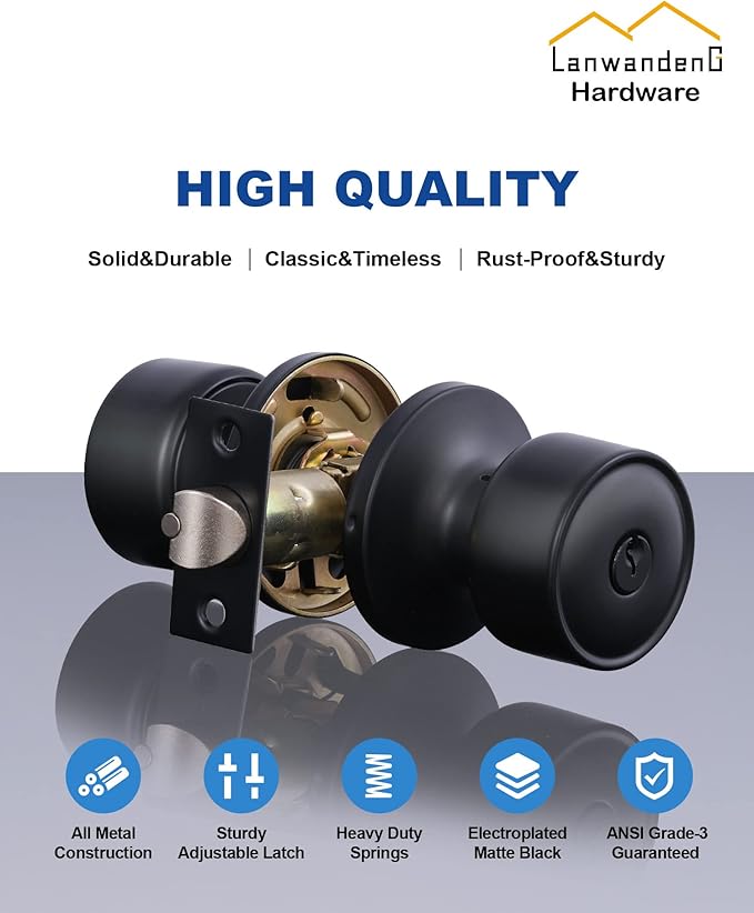 Lanwandeng Keyed Alike Entry Door Knobs and Single Cylinder Deadbolt Lock Combo Set Security for Entrance and Front Door, All Keyed Same Door Lock with Classic Matte Black Finish