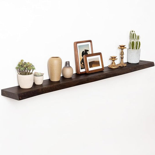 55" Floating Shelves, Live Edge Elm Wood Floating Shelf for Wall, Wall-Mounted Display Shelves with Invisible Heavy-Duty Bracket, Long Floating Shelf for Bathroom, Kitchen, Living Room, Walnut Color