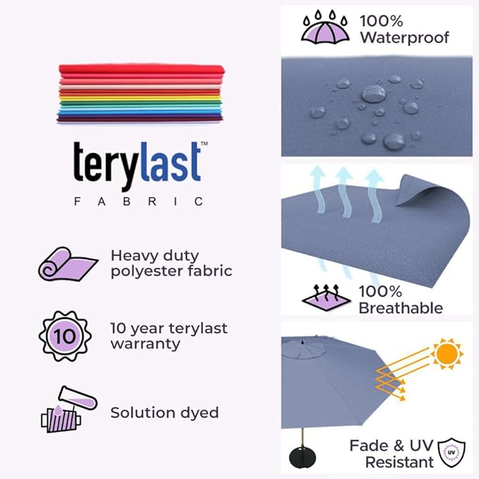 Midtown Umbrellas Push and Pop 10 Feet Outdoor Umbrella, Ivory (White) Polyester Fabric - Fiberglass Ribs Deck Patio Umbrella, Backyard Umbrella, Garden Umbrella & Pool Umbrella - Black Pole