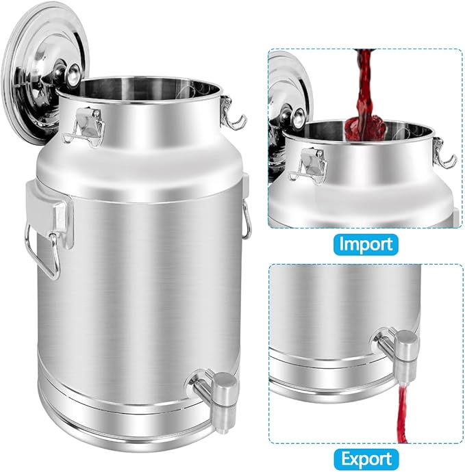304 Stainless Steel 20 Liter Milk Can, Milk Bucket Wine Pail Bucket with Spigot 5.25 Gallon Milk Can Tote Jug with Sealed Lid Heavy Duty for Milk and Wine