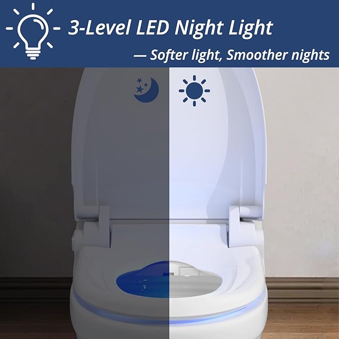 R FLORY Electric Bidet Toilet Seat Elongated Heated Toilet Seat with Bidet Slow Close Lid, Remote Control, Air Pump Flushing, Adjustable Self-Clean Nozzle, Instant Warm Water, Air Dryer, Night Light