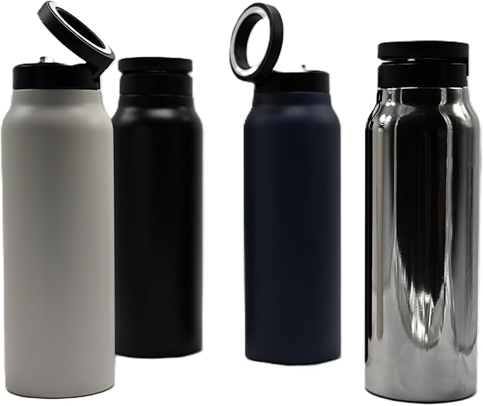 Magnetic Ring Top Insulated Stainless Steel Water Bottle with Phone Holder, 360° Rotation, Portrait/Landscape Modes, (Stainless), TC0023