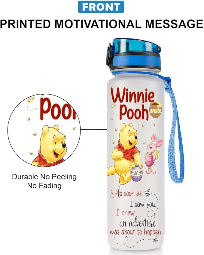 Pooh 32 Oz Water Track Bottle, As Soon As Saw You Water Bottle With Time Marker, Pooh Bear Motivational Insulated Water Bottle, Gifts For Family Friend