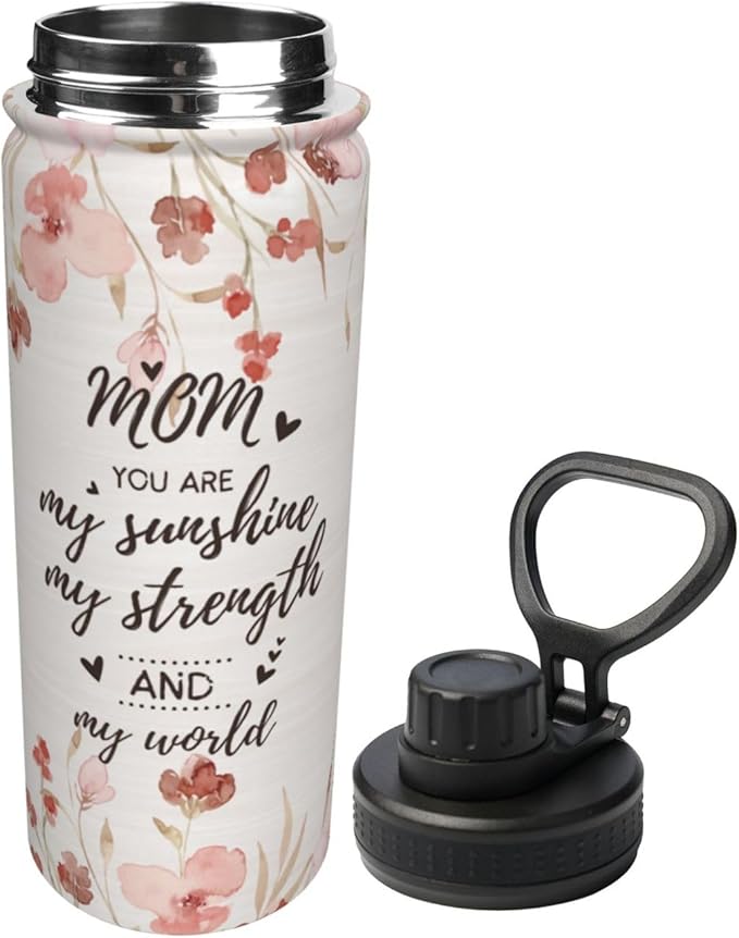Cerburny Water Bottle Mom Mother 18 oz Stainless Steel Insulated Bottles With Lid Leak Proof Gym Sports Water Jug For Women