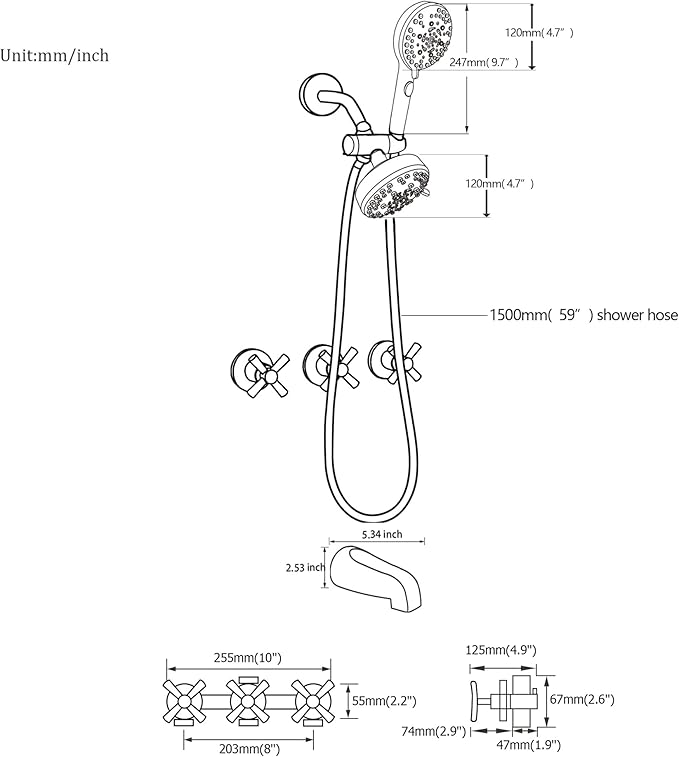 3 Handle Tub Shower Faucet Set Bathtub Shower Faucet With Tub Spout Chrome Tub and Shower Trim Kit with Valve