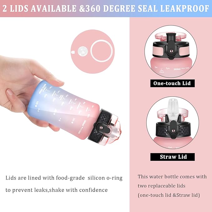 GOPPUS Kids Water Bottle with Straw Spout Lid 10pcs Stickers 12 oz Leak-proof BPA Free Motivational Time Marker Tritan Plastic Water Bottles for Girls Boys School Sports