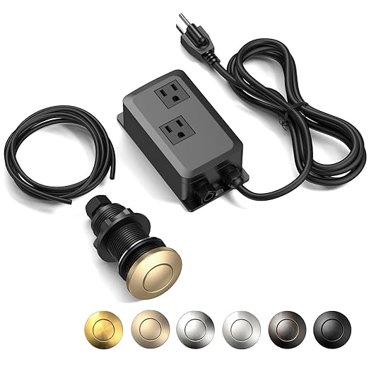 Garbage Disposal Air Switch Kit -Professional, Dual Outlet Sink Top Waste Disposer On/Off, Champagne Bronze Finish Compatible with Delta Faucets, Air Switch Button, UL Listed