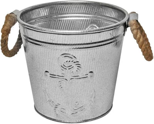 Galvanized Metal Ice Bucket for Drinks or Planter Pail with Rope Handles