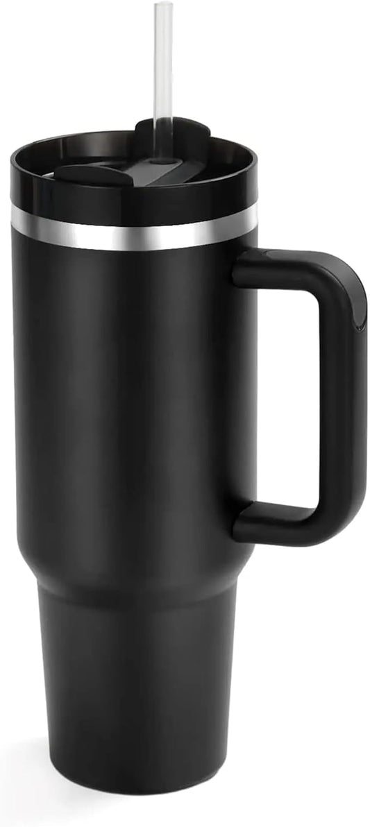 Generic Cup Inspired 40oz Insulated Water Tumbler with Handle & Straw - Vacuum Sealed Travel Mug for Hot & Cold Drinks, Ideal for Office & Home (Black)