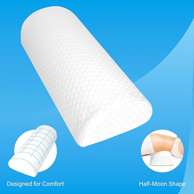 Half Moon Bolster Pillow for Legs, Knees, Lower Back and Head, Lumbar Support Pillow for Bed,Knee Pillow For Side Sleepers,Sleeping | Semi Roll for Ankle and Foot Comfort - Machine Washable Cover