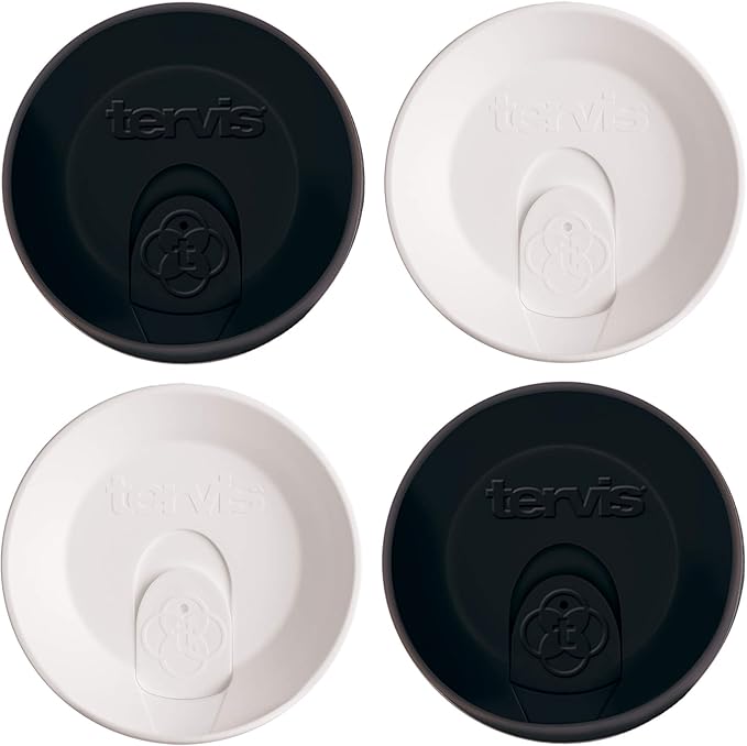 Tervis Travel Lid Made in USA Double Walled Insulated Tumbler Travel Cup Keeps Drinks Cold & Hot, Fits 16oz Tumblers - 4pk, Assorted Black and White